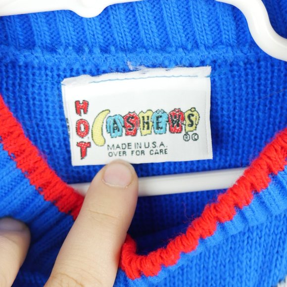 Vintage Hot Cashews Blue Red Dalmatian Playing Soccer Knit Crewneck Sweater 5 - Picture 3 of 8